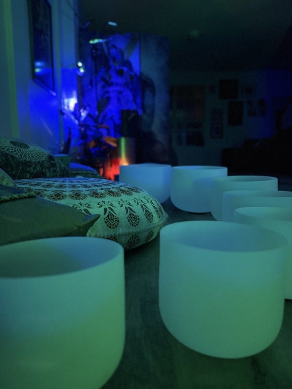 Sound bowls in a calm wellness room